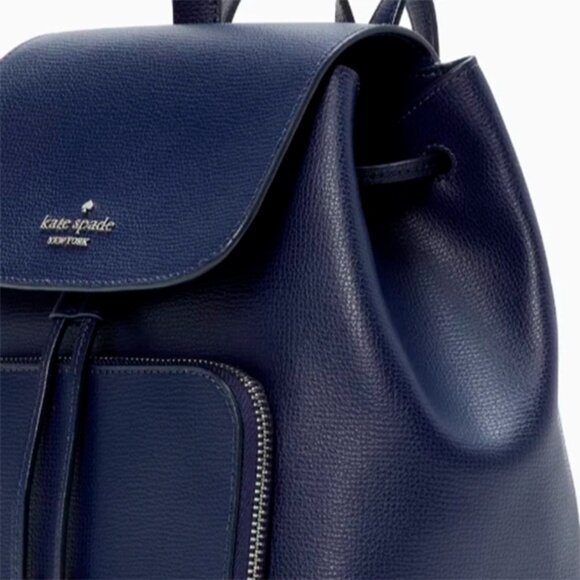 S Kate Spade Kristi Medium Flap Backpack Navy Blue Leather Bag KA695 NWT $379 main image 4